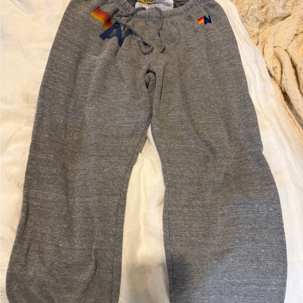 Aviator Nation Gray Sweatpants with Rainbow Logo